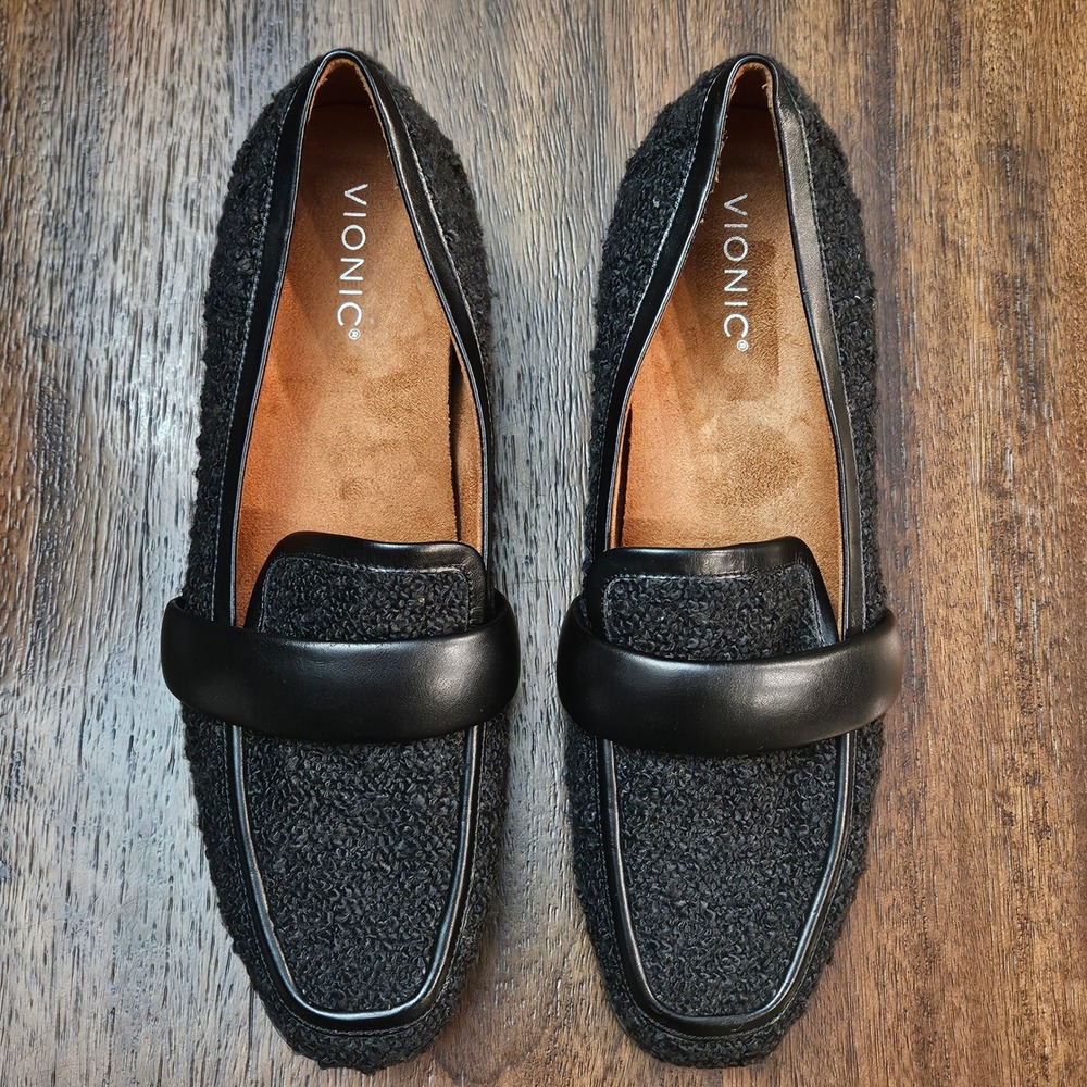 Vionic Mylene Loafer Womens 11 Black Boucle Fabric Orthotic Flats Career Texture - Picture 5 of 10